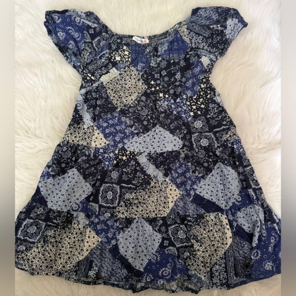 Sugar & Jade Patchwork Blue and Cream Kids Dress
